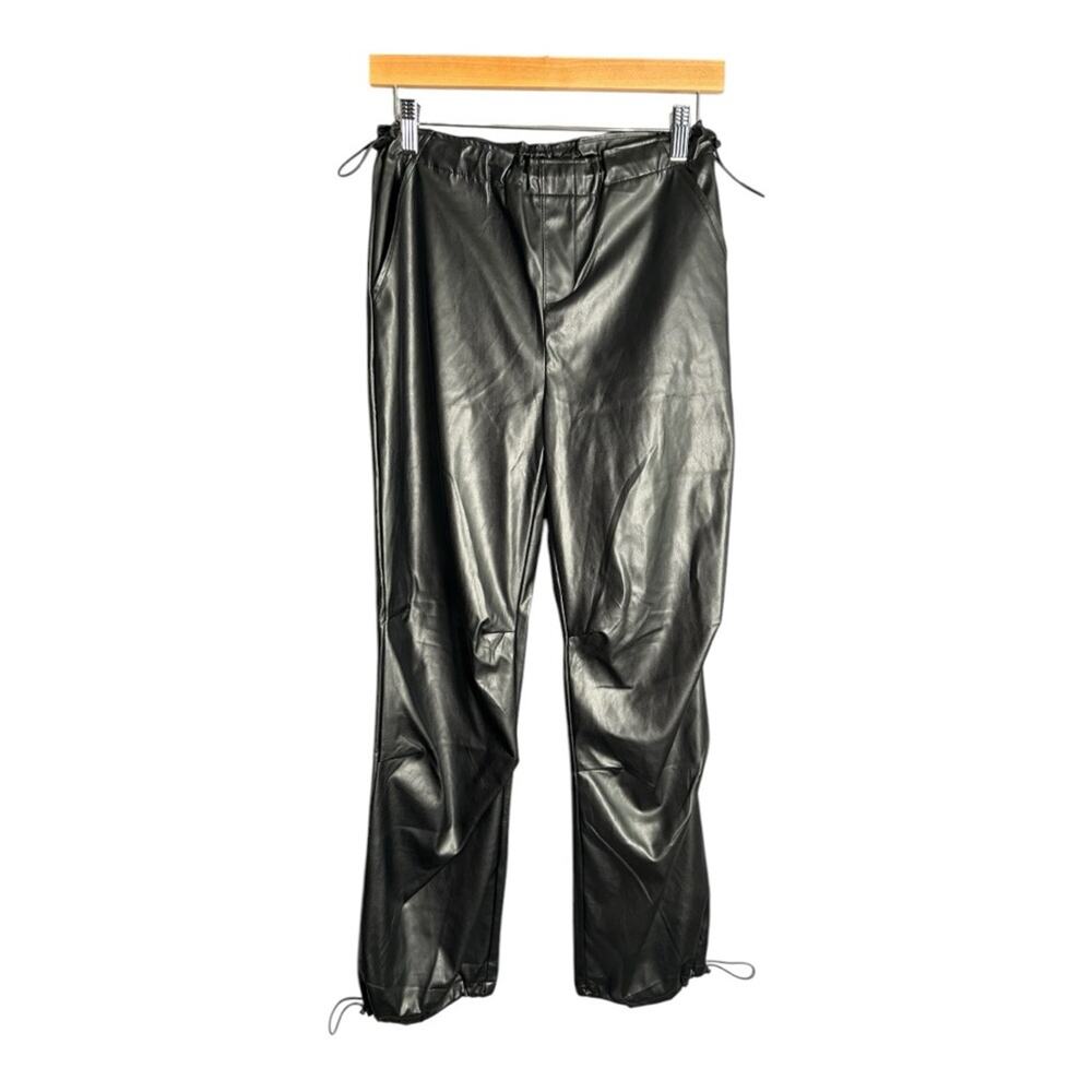 Love Tree Black Faux Leather Pull On Pants Elastic Waist & Ankle Small